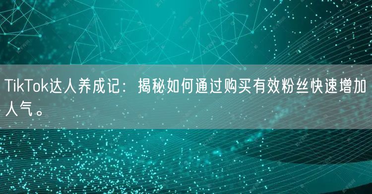 TikTok达人养成记：揭秘如何通过购买有效粉丝快速增加人气。