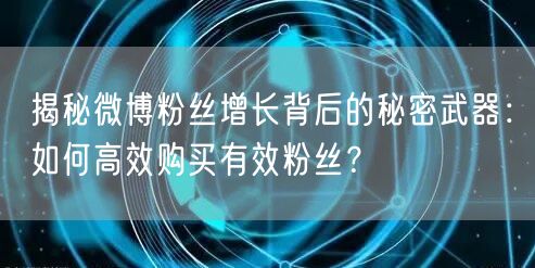 揭秘微博粉丝增长背后的秘密武器：如何高效购买有效粉丝？