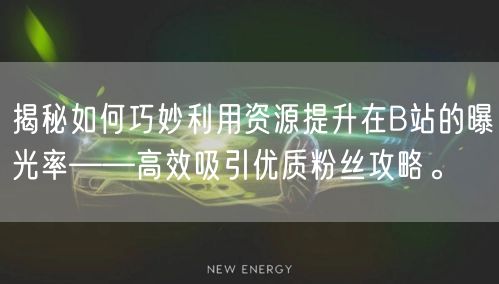 揭秘如何巧妙利用资源提升在B站的曝光率——高效吸引优质粉丝攻略。