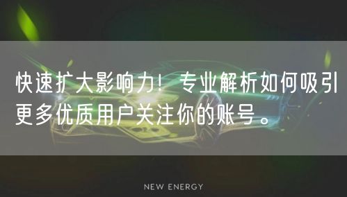 快速扩大影响力！专业解析如何吸引更多优质用户关注你的账号。