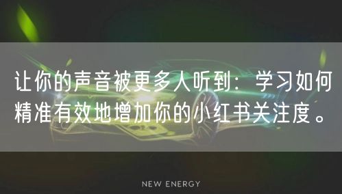 让你的声音被更多人听到：学习如何精准有效地增加你的小红书关注度。