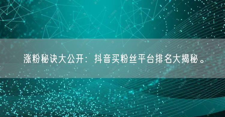 涨粉秘诀大公开：抖音买粉丝平台排名大揭秘。